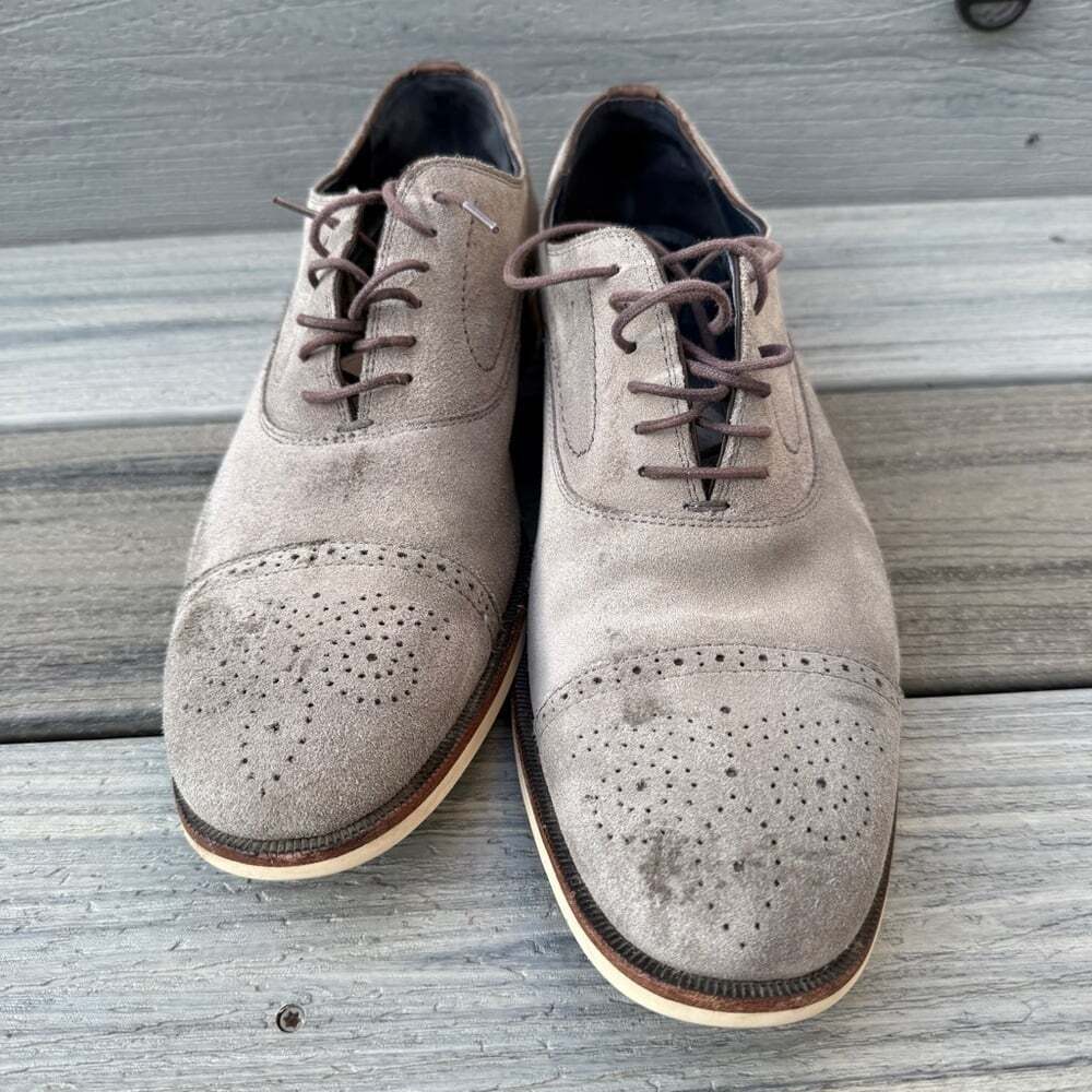 Johnston & Murphy Oxford Saddle Dress Shoes 10M - Gray Suede Leather